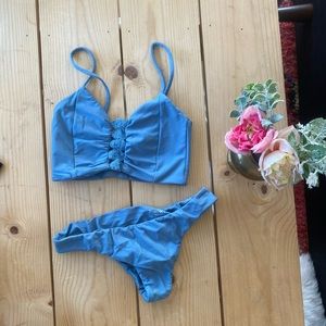 Posh Pua Blue Crochet-Accent Bikini Set